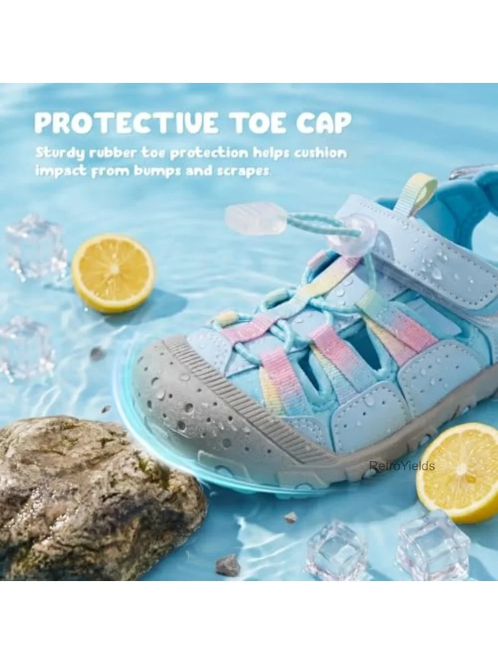 Kids Closed-Toe Water Hiking Sandals Non-Slip Hook-and-Loop Adjustable Outdoor